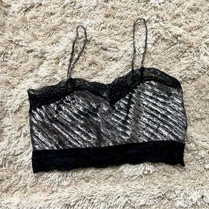 Vintage Shirley of Hollywood Cropped silver metallic lace camisole medium